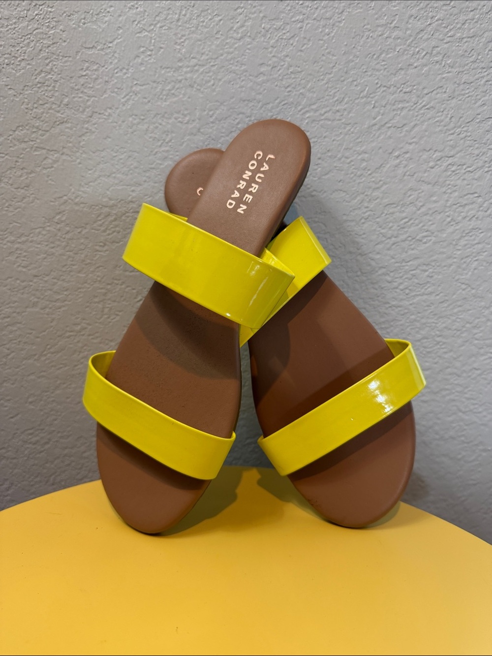 LC Lauren Conrad Bright Yellow Double-Strap Slide Sandals